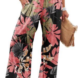 Womens Elastic High Waisted Palazzo Pants Casual Wide Leg Long Lounge Pant Trous